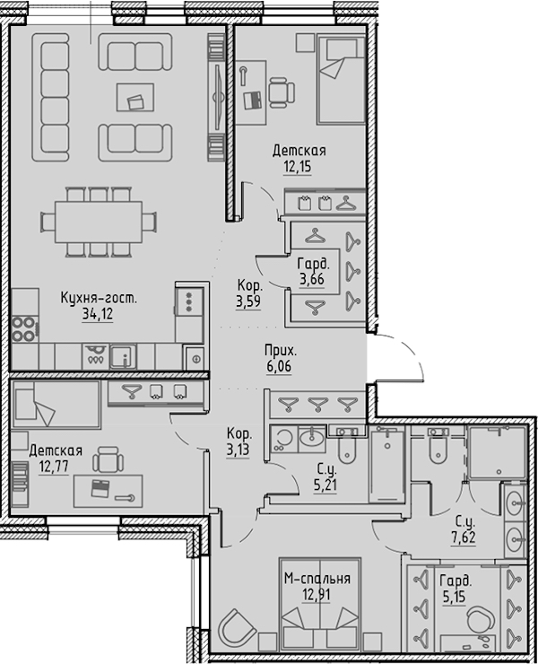 3-комнатная квартира 106.37 м², 3/10 эт., ЖК «LEGENDA Сампсониевский 32»